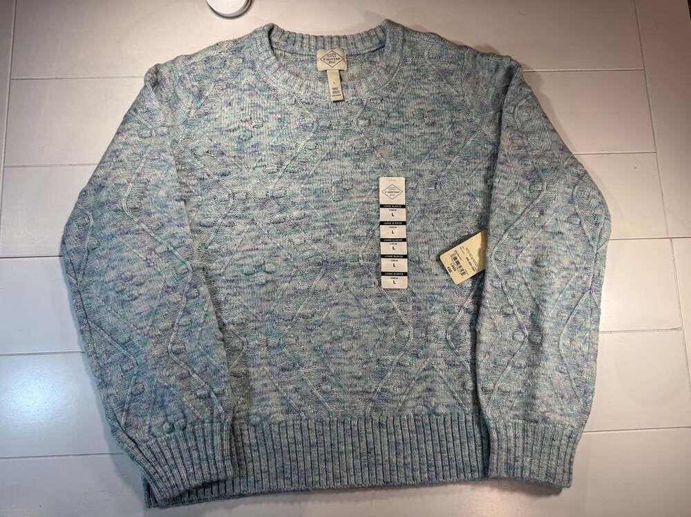 St. John’s Bay Cable Knit Sweater Large Blue Purple NWT